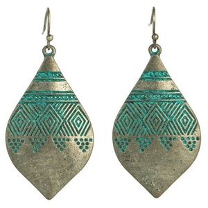 Bohemian Rustic Weathered Leaf Drop Earrings